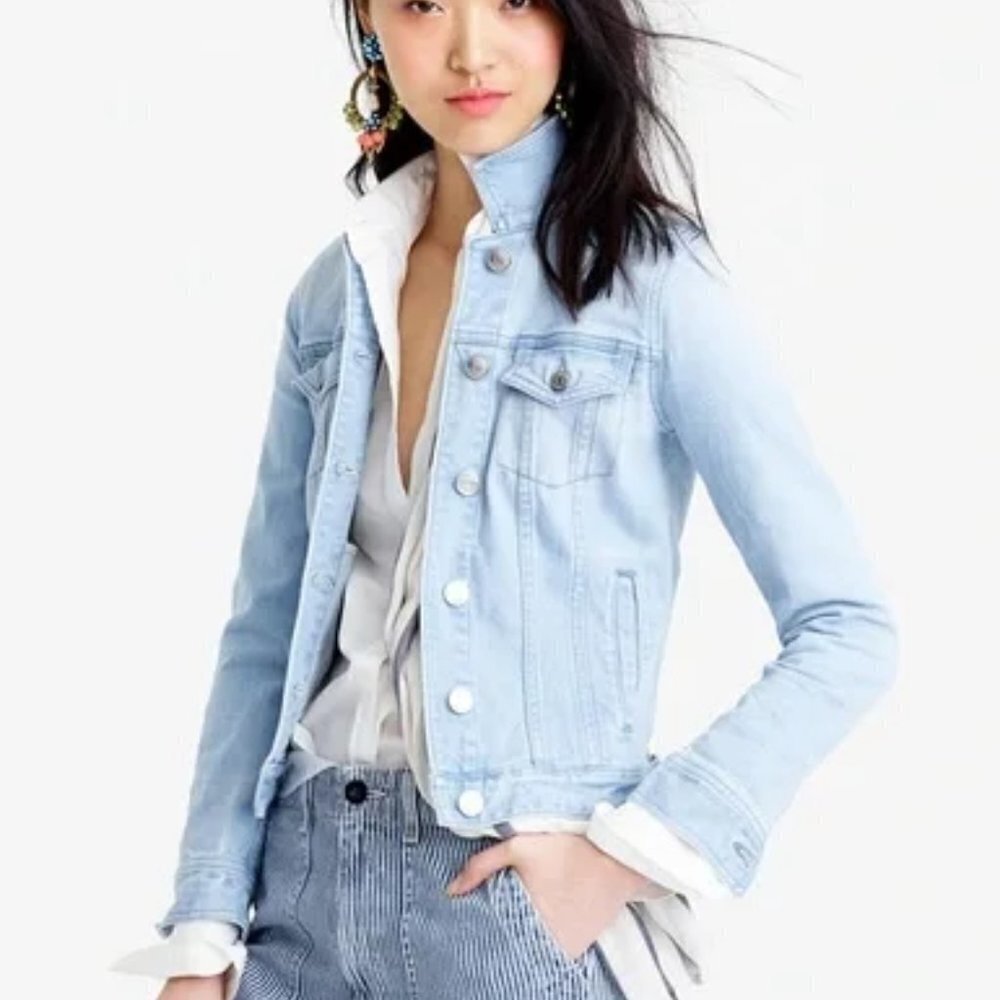 J Crew Indigo Denim‎ Jean Jacket Light Wash Stretch Size Small